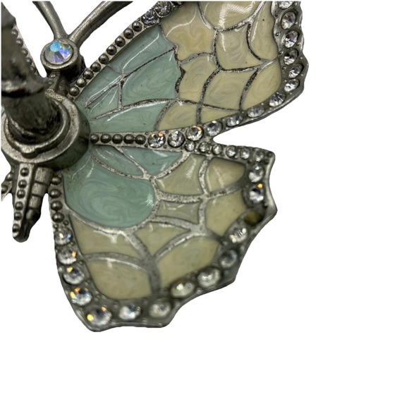 Matashi /blue and Cream Enamel And Silver Plated Butterfly Jewelry Ring Holder - Picture 6 of 16
